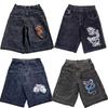 Y2K Baggy Shorts Gothic American Pocket Printing Denim Gym Shorts 2000s Vintage Streetwear Hip Hop Men Women Basketball Shorts