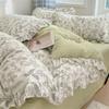 Ins Style Korean Princess Washed Cotton Four Piece Set Fresh Lace Duvet Cover Set, Bed Sheet Three Piece Set On the Bed