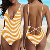 Горячо продаваемый и популярный женский модный полосатый камзол с открытой спиной для купальника