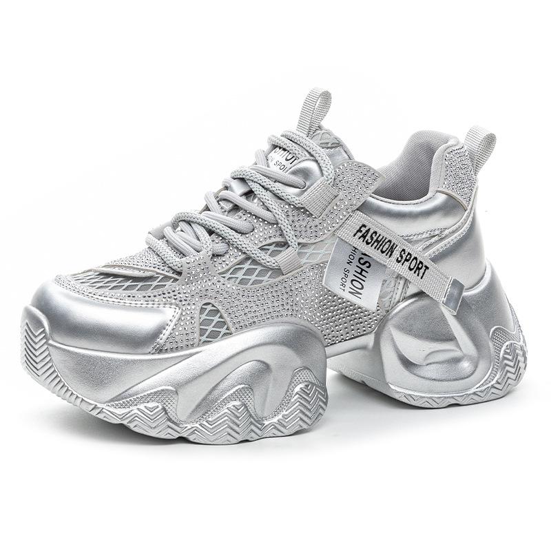Thick-soled mesh dad shoes women's small breathable hot diamond casual sneakers