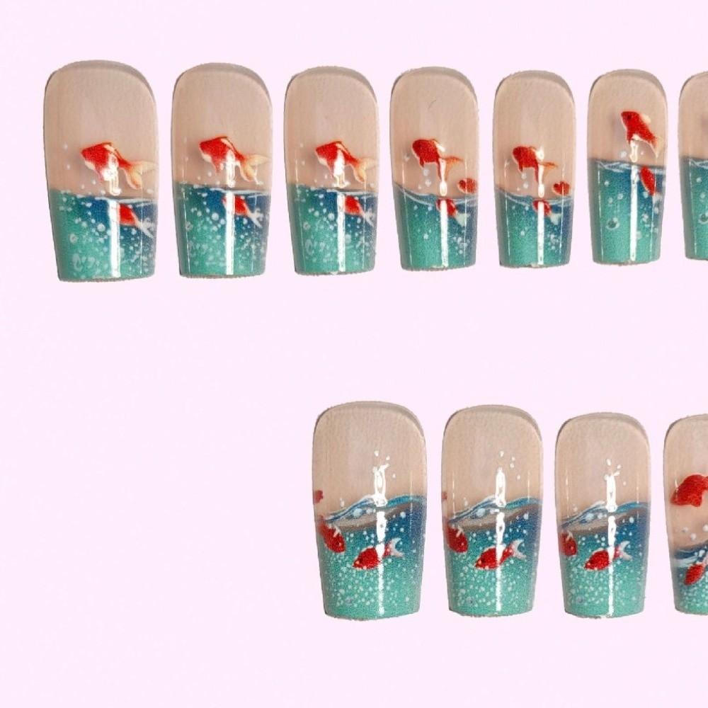 24pcs/set Transparent Artificial Nails Fish Press-on Nails New Nail Art Mold Nail Decorations