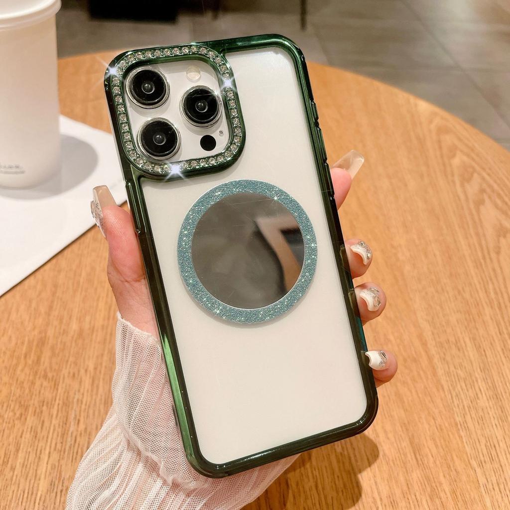 Роскошный Водяной Бриллиант Подходит для Чехлов для Телефона IPhone15, Apple 14Promax Зеркальный Магнитное Притяжение 13 Градиентный Блестящий Жесткий Чехол