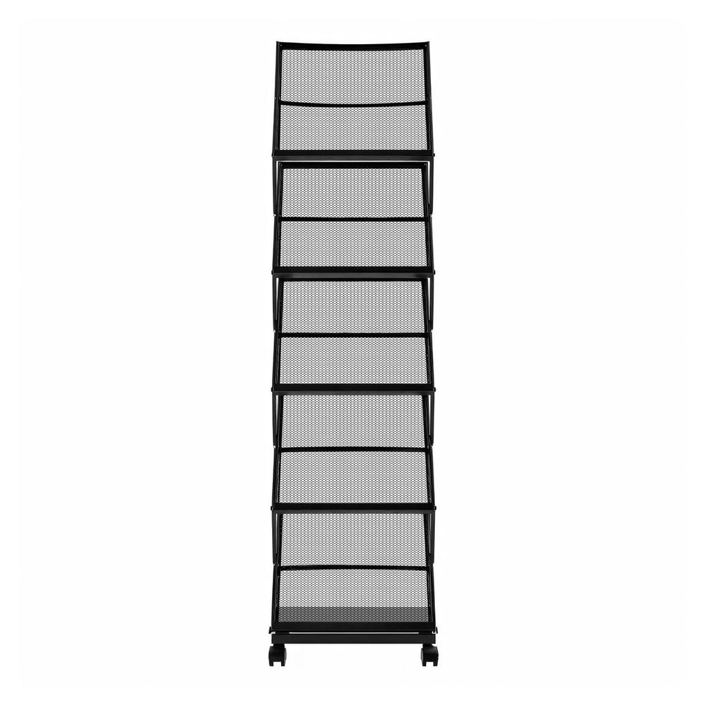 Brochure Display Rack, Foldable 5 Pockets Magazine Literature Display Stand, Movable Floor Standing Magazine Rack with Wheels, Metal Newspaper Catalog