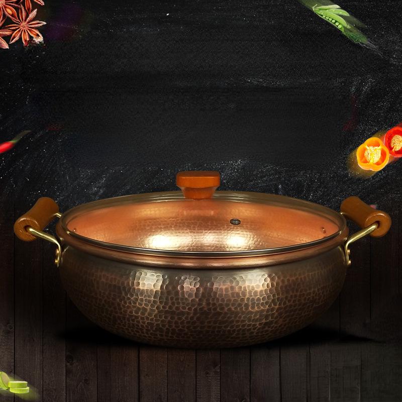 Старый медный горшок Индукционная плита Медный горшок Суповая кастрюля Шабу Шабу Бытовые кастрюли с горячими блюдами Медный горшок с антиожоговой ручкой