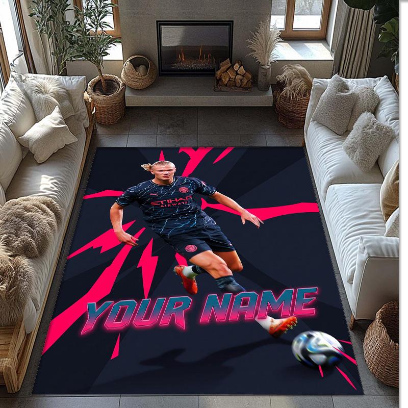 Erling Haaland Printed Crystal Velvet Rug Non‑Slip Crystal Velvet Carpet For Sofa Bedroom Indoor Home Decoration