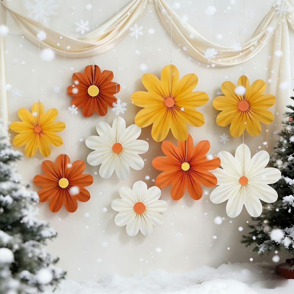 9Pcs/Set Hanging Ornaments Artificial Paper Flowers Decorative Birthday Decor Supplies