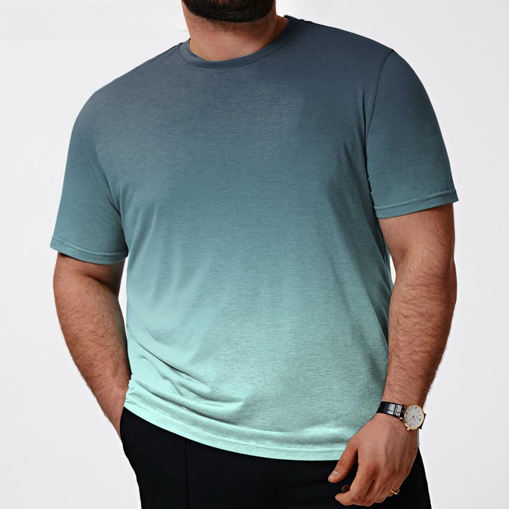 Summer Casual Round Neck Short Sleeved Loose Gradient 3D Printed Men's T-shirt