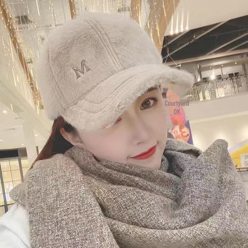 Women's Rabbit Fur Plush Duckbill Cap - Warm, Trendy Korean Style Winter Hat for Autumn/Winter