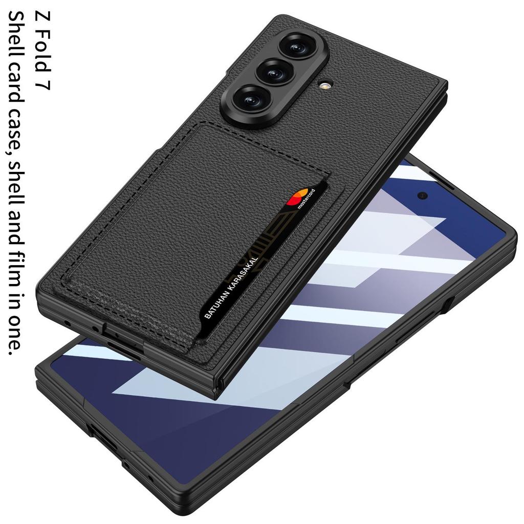Ультратонкий кожаный чехол для телефона Samsung Z Fold7 с держателем для карт и подставкой