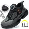 Rotated Button Work Safety Shoes Men Women Steel Toe Shoes Indestructible Safety Boots Lightweight Protective Work Sneakers