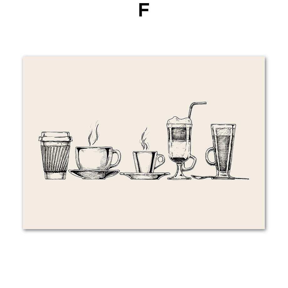 Абстрактная линия кофе Определение Coffea Arabica Wall Art Холст Картины Плакаты и принты Настенные картины Кафе-бар Кухонный декор