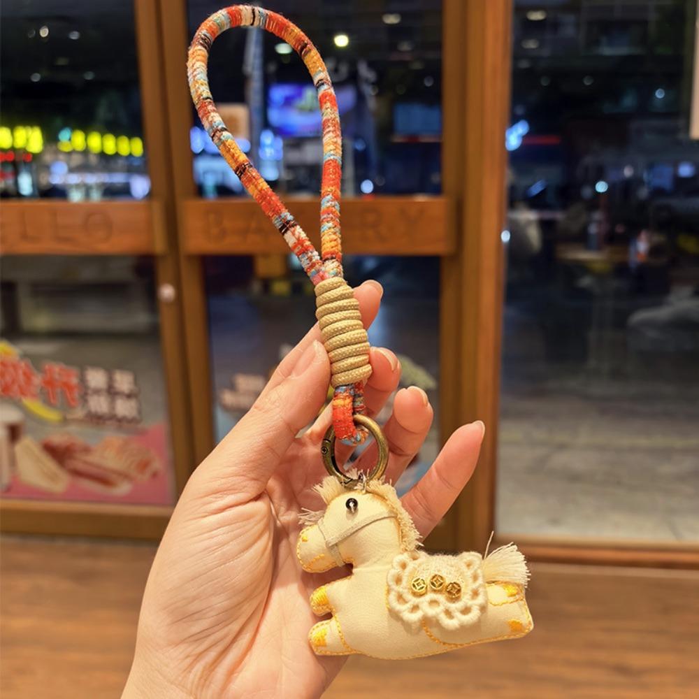 Kawaii Cartoon Pony Keychain Chinese Style Good Luck Pony Pendant Handmade Mini Stuffed Animal Keyring Car Decoration