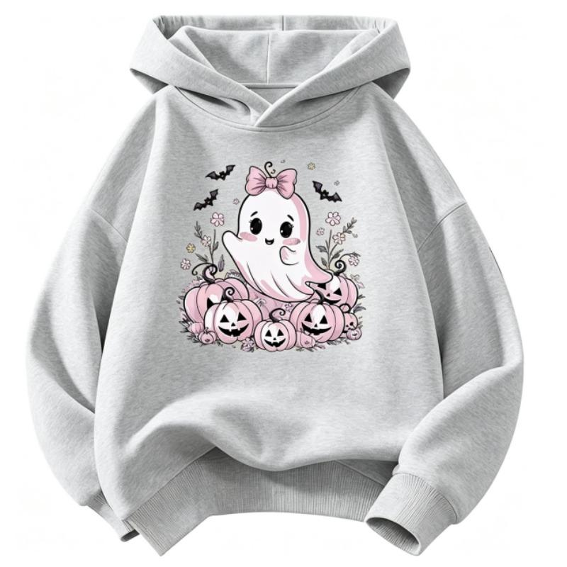 Autumn Hoodies for Boys Girls Casual Sweatshirt Kids Clothes Tops Long Sleeve Hoodie Pink Pumpkin Ghost Printed Hooded Pullover