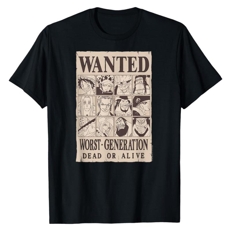 Worst Generation Wanted Poster One Piece TShirt Wanted Collection Graphic Print Pure Cotton Crew Neck High Street Fashion Tops