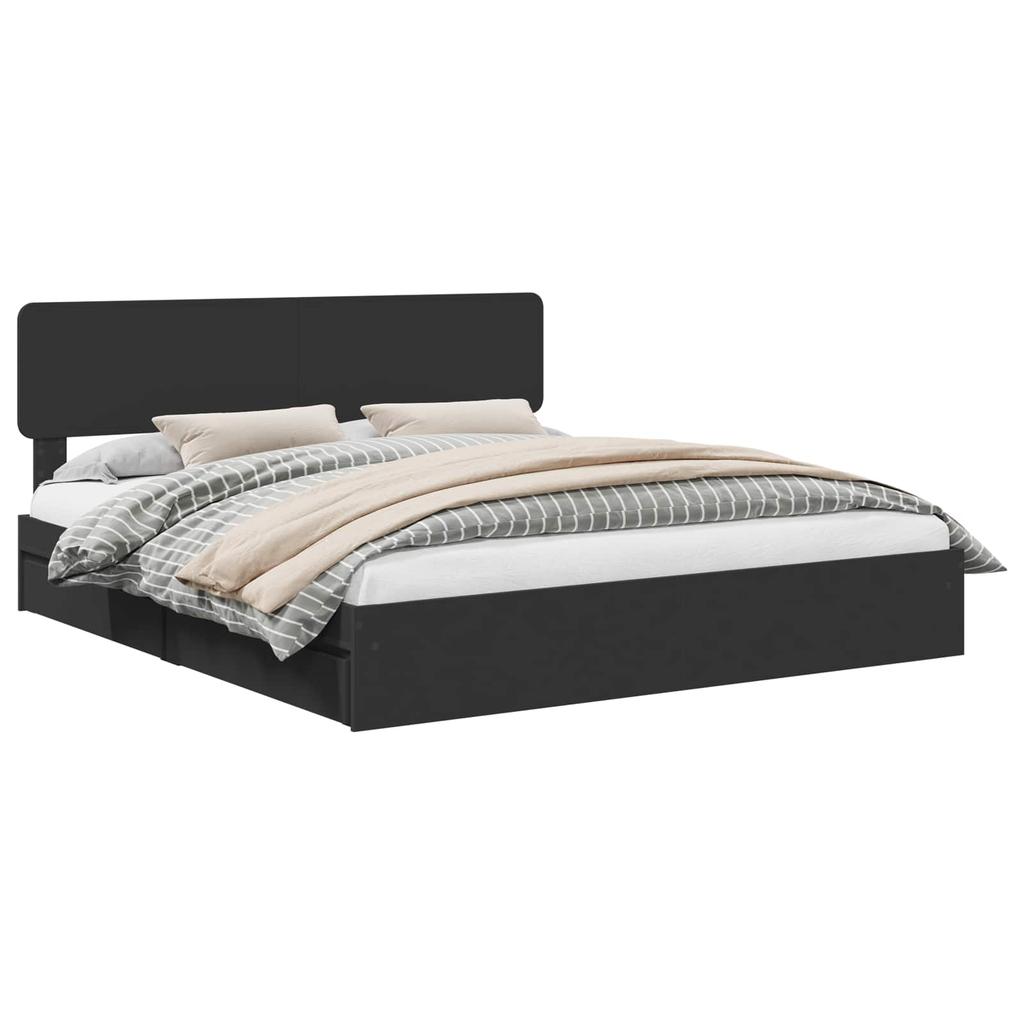 Storage Bed Black 200 x 200 cm Particleboard