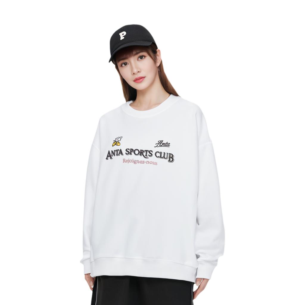 Anta Life Series Letter Round Neck Pullover Versatile Casual Loose Sweatshirt Women Sweatshirt Paper-White 162418715-3