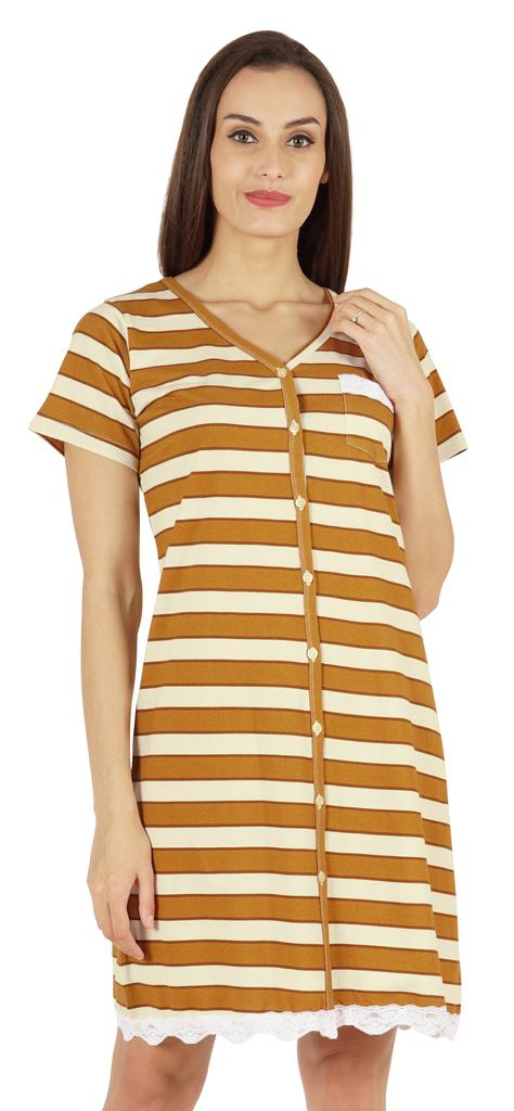 Inkmeso Printed V-Neck Nightgown Sleepwear For Womens Nightshirt Soft Button