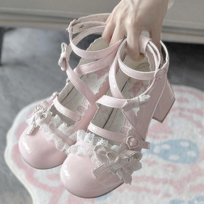Women Lolita Shoes 2025New Mary Jane Shoes Cute Bow High Heels Luxury Princess Single Shoes Women's Leather Pumps Zapatos Mujer