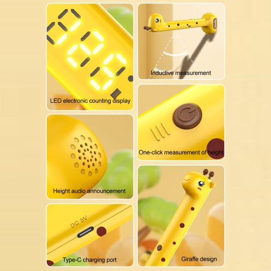 Kids Digital Height Measuring Device Cartoon Giraffe Cordless Height Stadiometer Portable Accurate Smart Children Adults Height Measurement Scale Tool