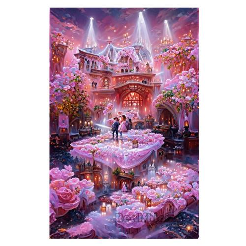 Diamond Painting Romantic Pink Flower House Castle Scenery Diamond Mosaic Embroidery Rhinestone DIY Princess Bedroom Decor S403