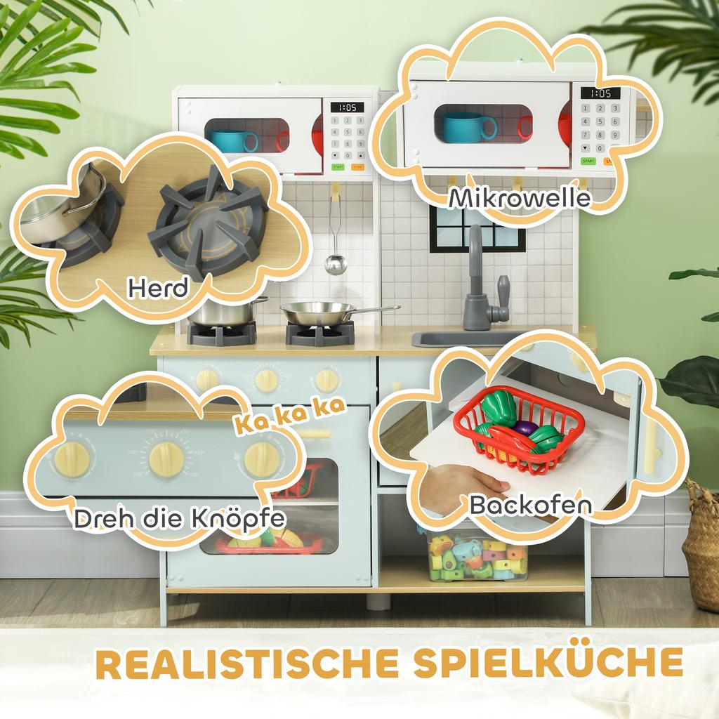 Pretend Play Kitchen, Kids Kitchen Playset with Light & Sound Stove, Turning Knobs, Cooking Accessories