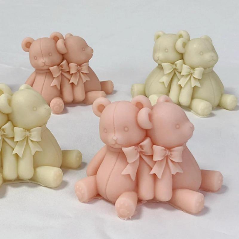 Силиконовая форма для свечей в виде медведя-любовника, бант, сиамский медведь, мыло, смола, гипсовая форма, набор для самостоятельного изготовления шоколадного торта, подарок
