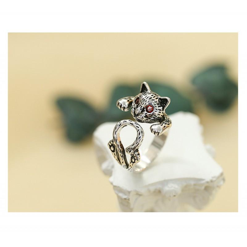 Adjustable Cat Ring Women Men Vintage Animal Jewelry Plated Copper Joint Retro Geometric Finger