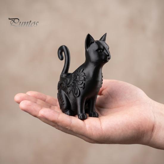 Маленький горшок для суккулентов Кот 3D-печатные черные фигурки, Многоцелевой держатель для благовоний Мини-цветок Функциональное Арт-декорация Горшок, Настольное хранение