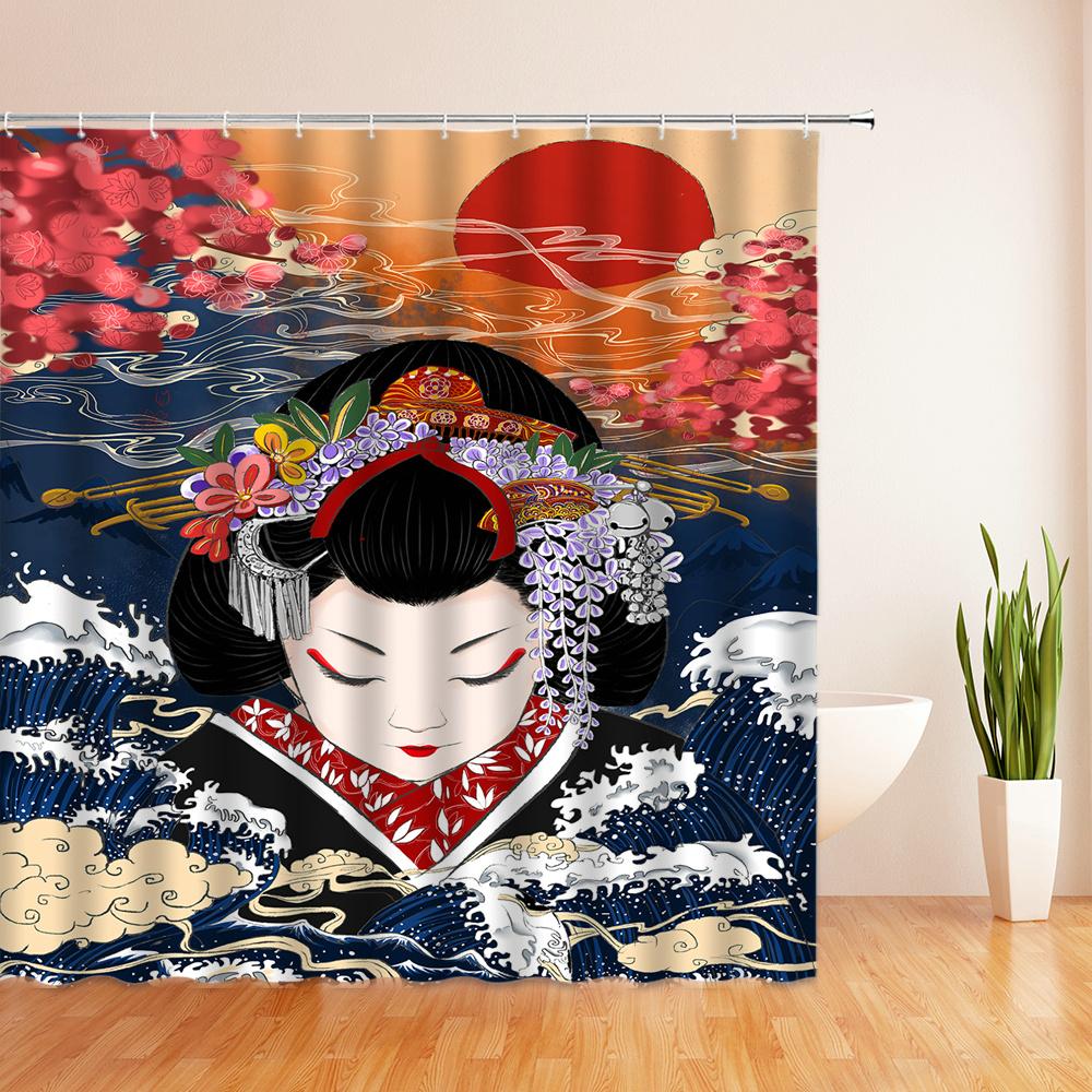 Japanese-style Shower Curtain 3d Ink Painting Bathroom Curtain Waterproof With Hooks 180*240CM Shower Curtain Polyester Fabric