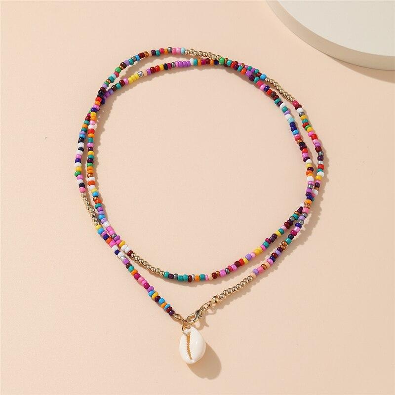 iF ME Korean Fashion Colorful Beads Flower Beaded Necklace For Women Bohemian Beads Clavicle Chain Choker Necklace Jewelry