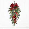 Christmas Teardrop Swag Wreath Artificial Pine Branch Teardrop Swag with Pine Cone Red Berry And Plaid Bow for Winter Front Door Wall Staircase