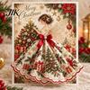 Holiday Gift for Family Friends 3D Christmas Angel Greeting Card with Fabric Dress, Pop Up Party Keepsake Card, Merry Detailed Paper Art