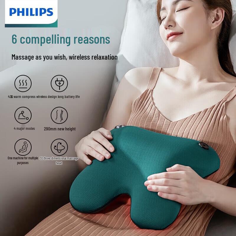 Philips Wireless Heating Massage Pillow for Neck, Shoulder & Back