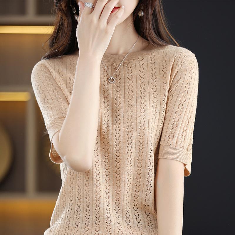 INDFS Women's Fashion Casual Fall Winter Solid Color Print Short Sleeve O-Neck Sweaters