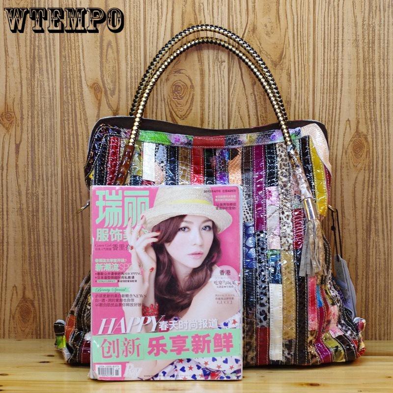 WTEMPO Высокое качество, сумки из натуральной кожи в стиле ретро, ​​модная змеевидная сумка, женские сумки на плечо большой вместимости, сумка-мессенджер