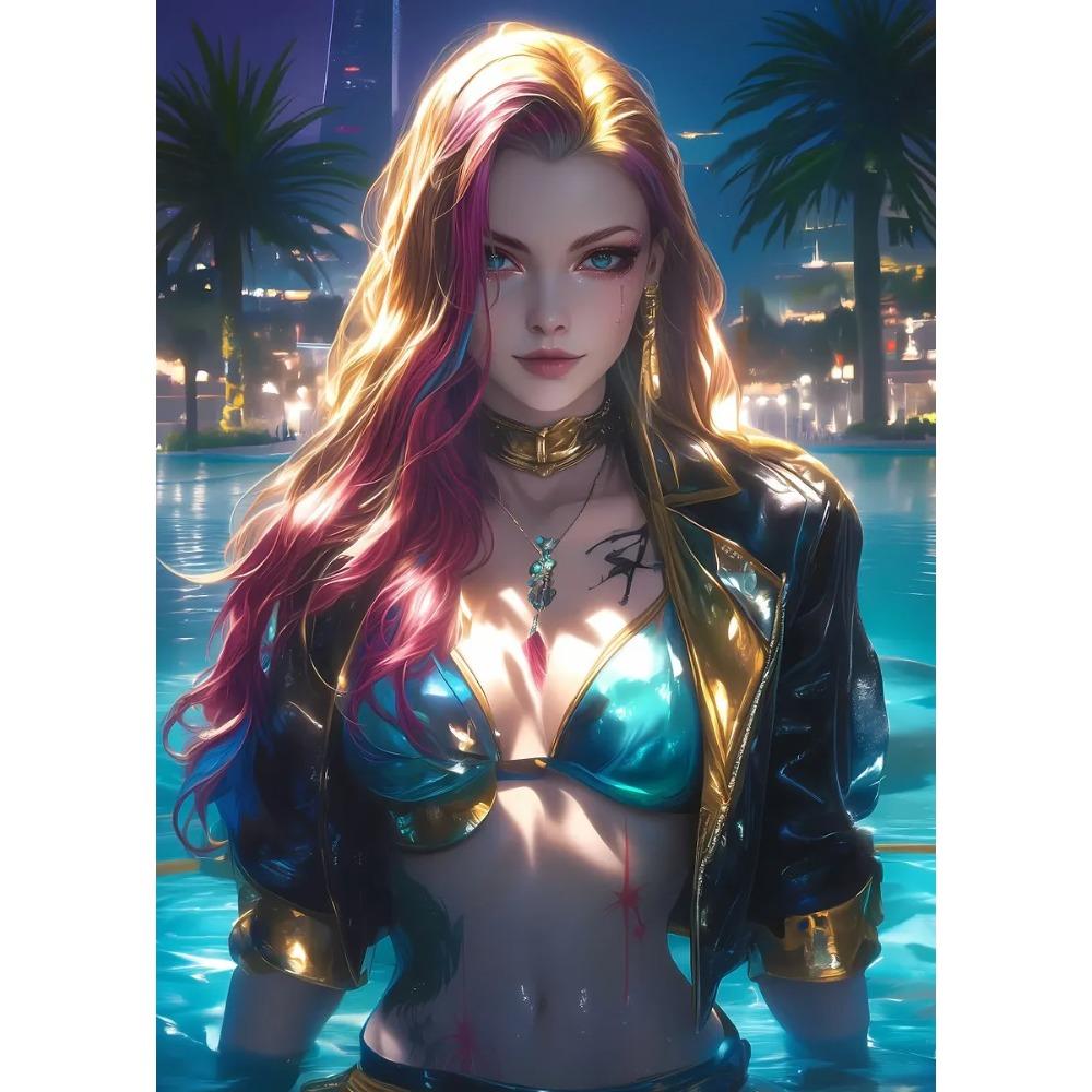 Fashion Sexy Girl in Pool Posters Anime Cartoon Japanese Style Prints Canvas Painting Wall Art Pictures Home Living Room Decor