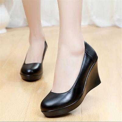 Женская обувь из натуральной кожи, повседневная обувь на танкетке, с круглым носком, с неглубоким носком, удобная женская обувь на платформе и высоком каблуке, размеры 33-43