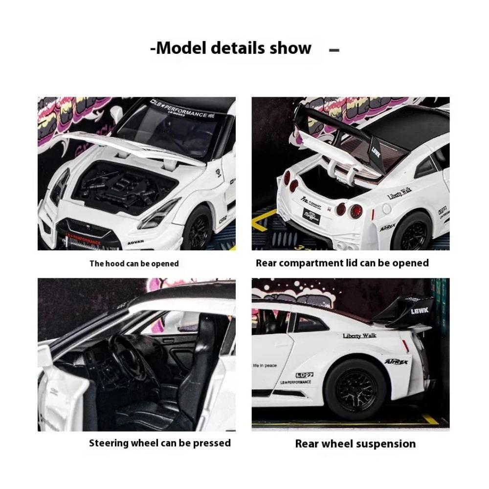 1/32 Scale Skyline Nissan GTR-CSR2 Alloy Sports Car Diecast Metal Model Sound & Light Toy Collect Display Ornament Gift for Boys