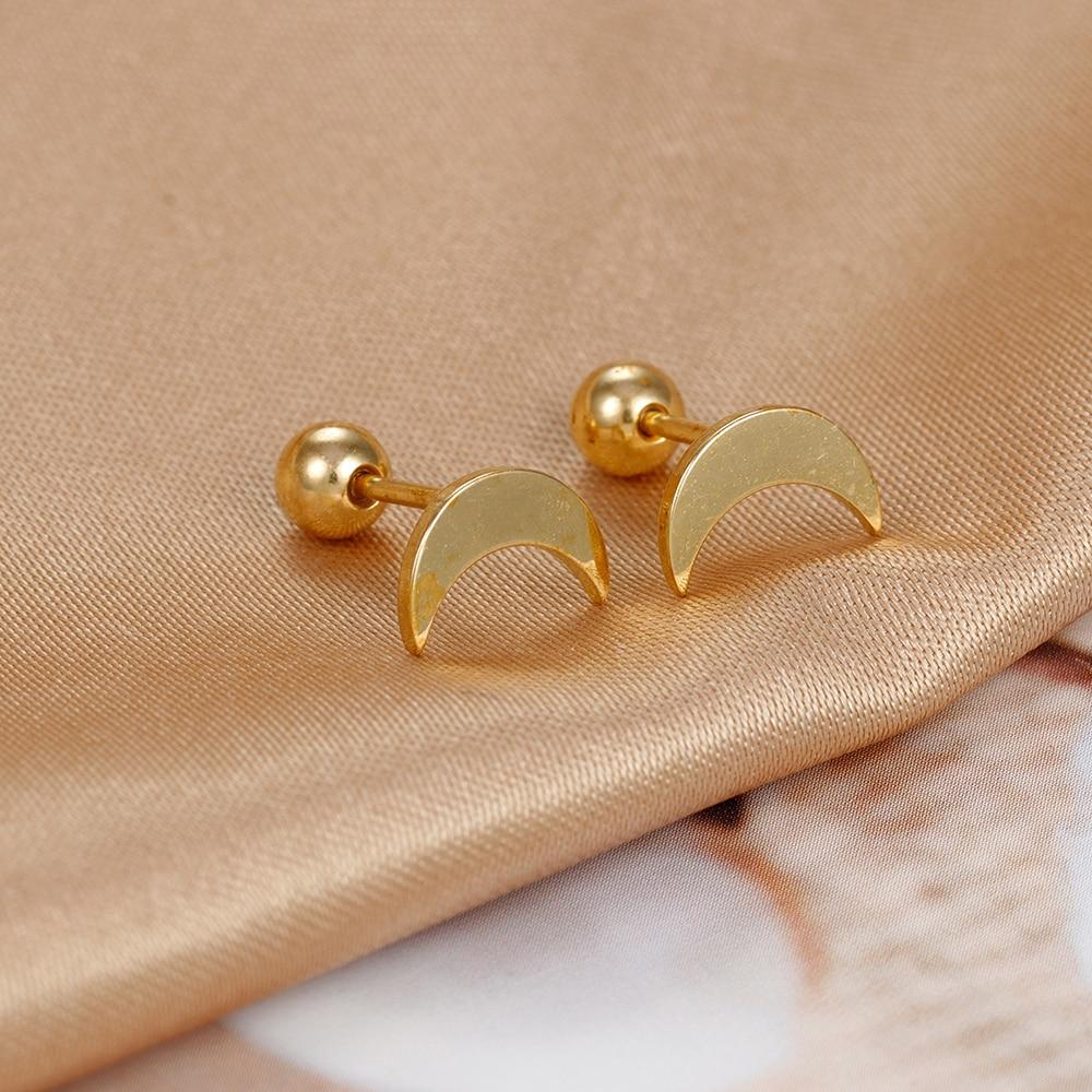 Simple Geometric Triangle Moon Small Stud Earrings For Women Fashion Stainless Steel Heart Hand Piercing Earring Punk Jewelry