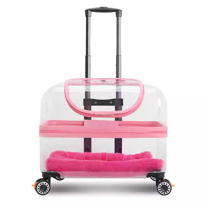 PC Material Pet Suitcase Cat Bag Portable Pet Outdoor Luggage Transparent Dog Aviation Box Small Cart Household Pet Supplies
