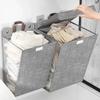 Foldable Adhesive Laundry Basket Hamper, Multifunctional Punch Free Wall Hanging Washing Clothes Mesh Hook Organizer Laundry Bag