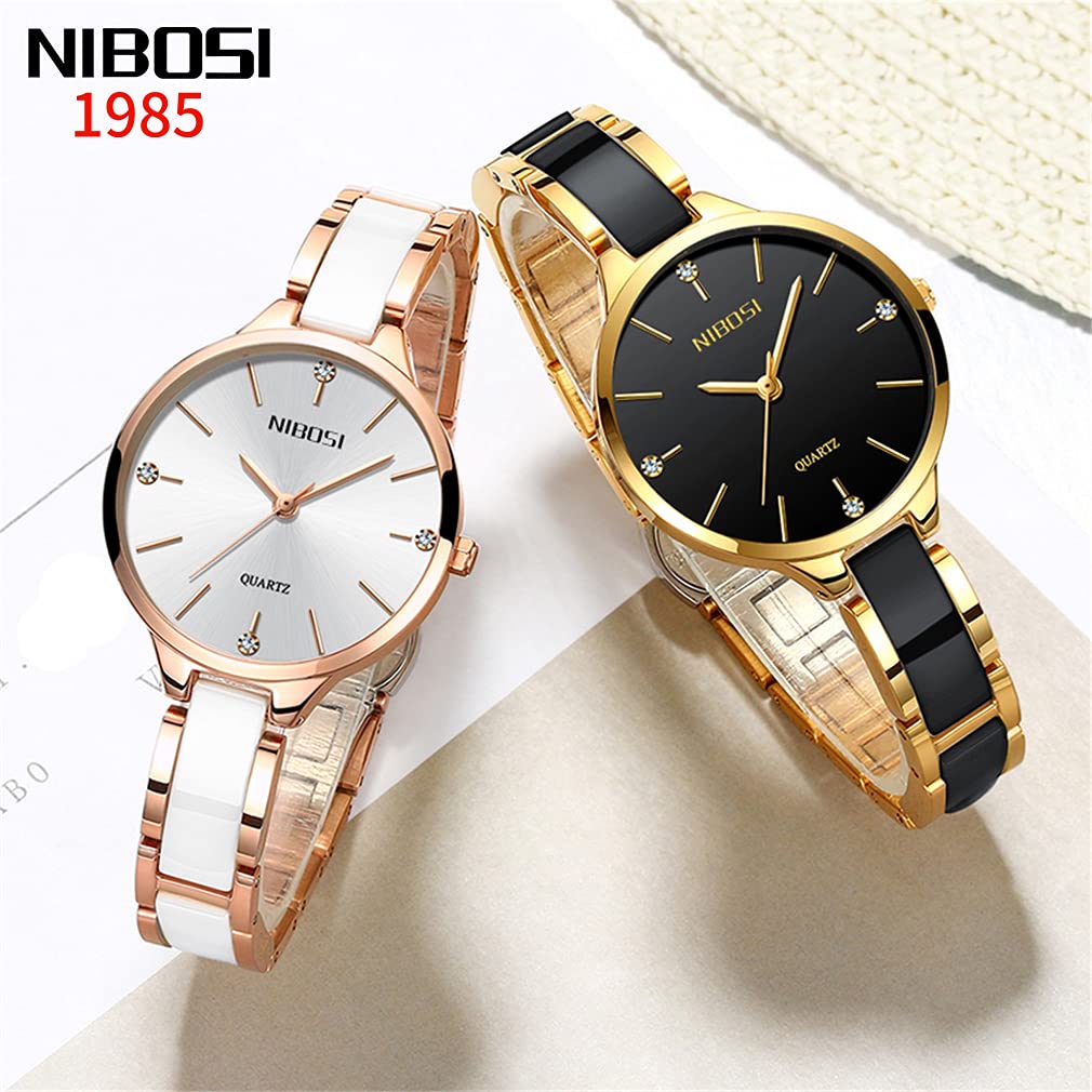 Watch Ceramic White Simple Arm Watch Ladies Waterproof Analog Quartz Brand Stylish Casual Business Stainless Steel Watch Luxury Gift for Her NIBOSI