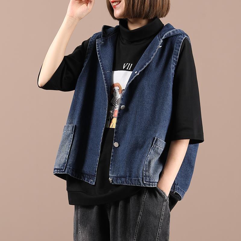 Printed Hooded Denim Vest Women's Loose Oversized Jacket Loose Casual Short Top New Fashion Autumn