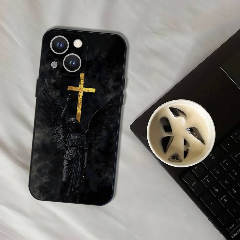 Чехол для телефона с Крестом Архангела Михаила Для iPhone 16,15,14,13,12,11,Pro,XS,Max,XR,Plus,E,SE4,Mini Черный Мягкий Чехол