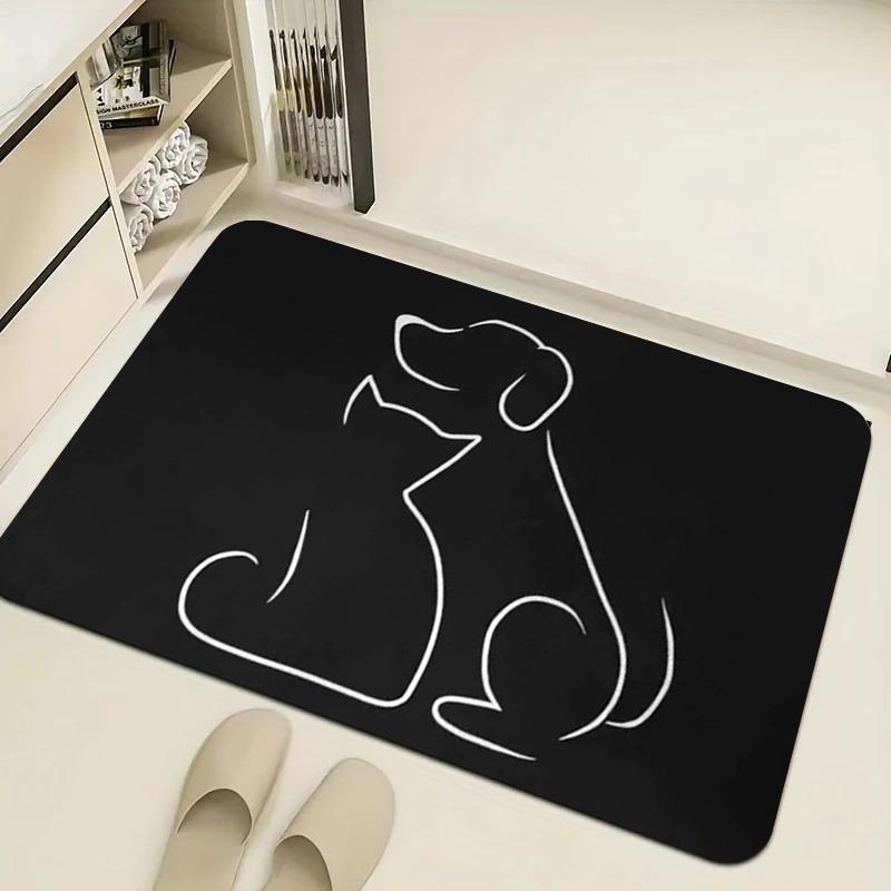 The Small Cat and Dog Mats Are Outlined By Lines - Non-slip and Washable Farmhouse-style Mats Made of Durable Polyester