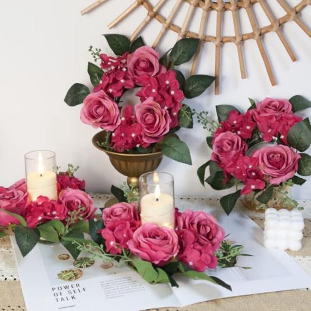 Simulated Candle Rings Wreaths Silk Fake Rose Flower 20cm Artificial Flowers Wedding Decoration