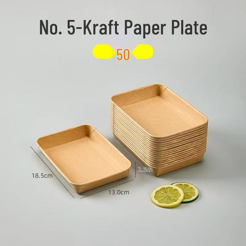 Одноразовые крафтовые бумажные обеденные тарелки - прямоугольные/квадратные, пищевые, для барбекю, пикника, вечеринки.