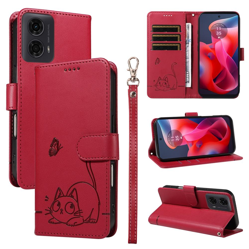 Магнитный чехол-кошелек для Motorola Moto G04 G04S G05 G13 G23 G24 G32 G34 G45 G53 G54 G73 G85 5G | Милый тисненый дизайн с изображением кота
