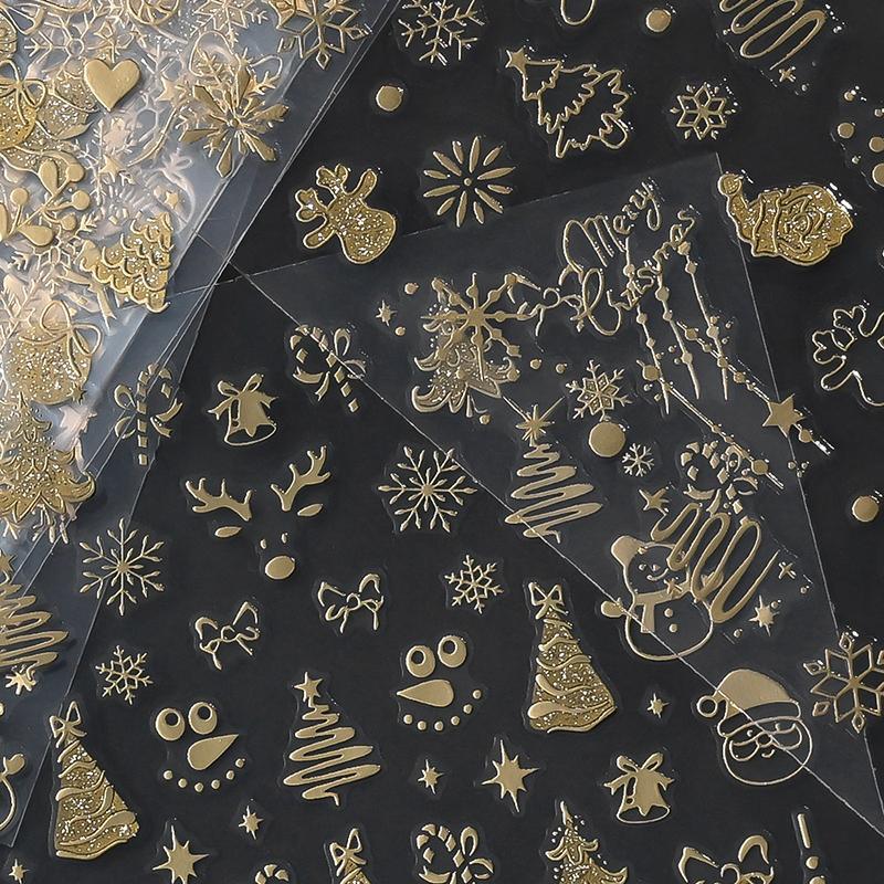 1 лист Золотые 3D Рождественские наклейки-фольга для ногтей Блестящая снежинка Рождественская елка Снежный шар Снежинка Слайдеры для ногтей Наклейки для ногтей