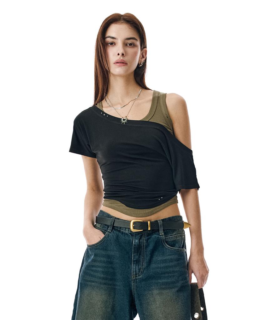 Sekeonmonollogeu Многослойный комплект с открытыми плечами [Черный]_Sewts021Black